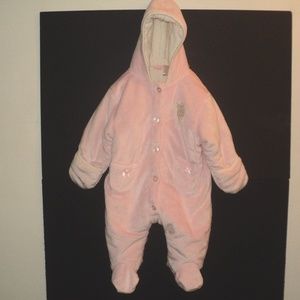 U.S. Polo Assn. Girl's 6-9 Mos Pink Bunting Pram Plush Hooded